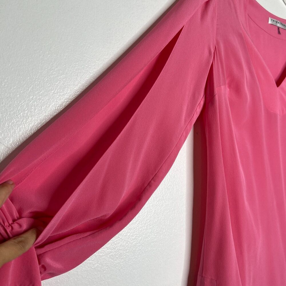 Trina Turk Women's Pink V-Neck Long Sleeve Blouse Size M - Picture 7 of 11